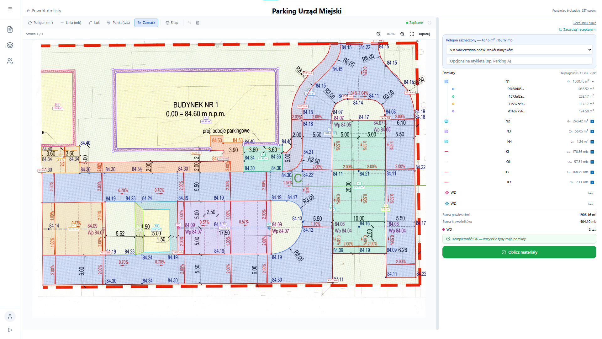 Obrysowywanie kostki brukowej na rysunku technicznym w przedmiary.pl