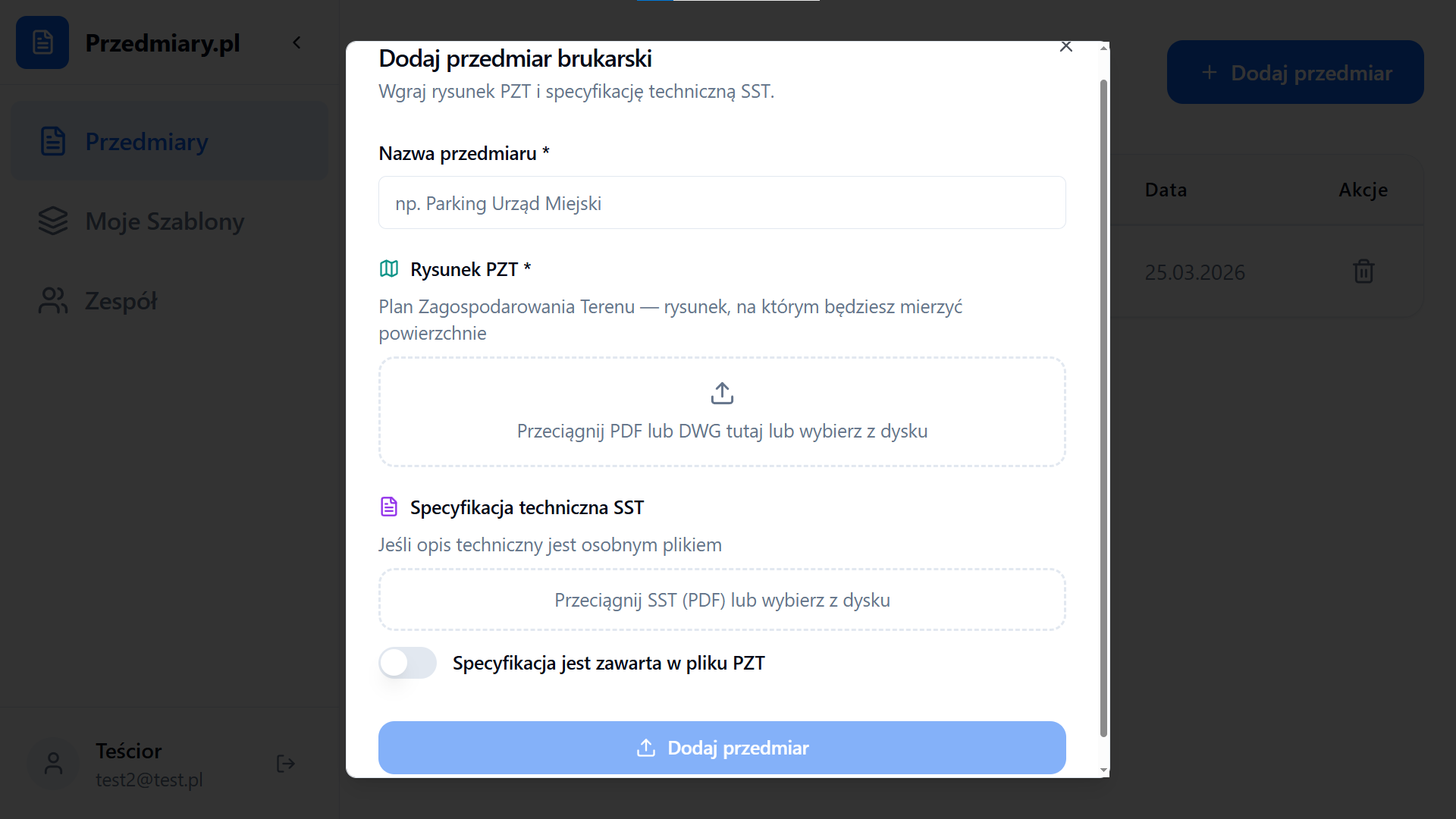 Wgrywanie PZT i SST do aplikacji przedmiary.pl
